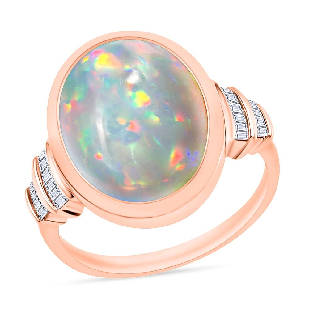 Luxoro Premium Ethiopian Welo Opal and G-H I3 Diamond 5.70 ctw Ring in 10K Rose Gold (Del. in 10-12 Days)