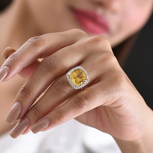 Luxoro Premium Golden Apatite And Diamond G-H I2 7.65 Ctw Solar Crown Ring In 10K Yellow Gold