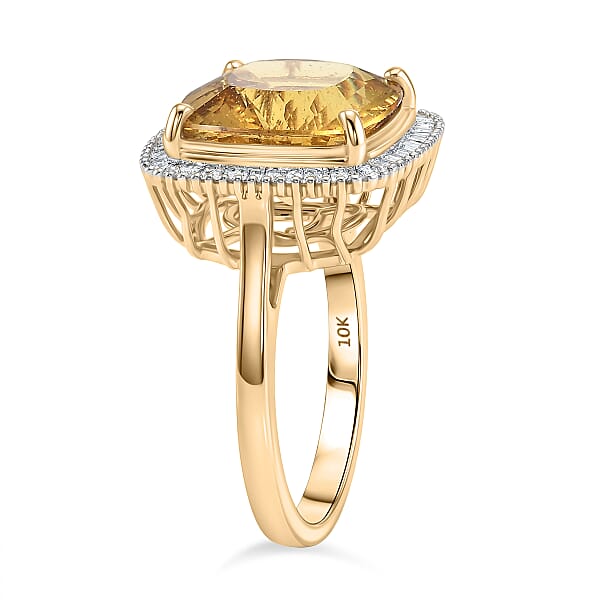 Luxoro Premium Golden Apatite And Diamond G-H I2 7.65 Ctw Solar Crown Ring In 10K Yellow Gold