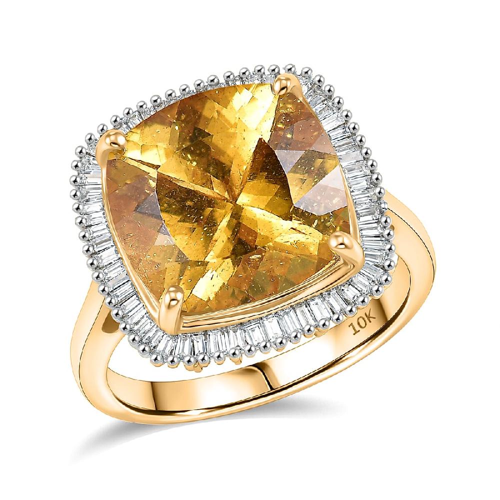 Luxoro Premium Golden Apatite and Diamond G-H I2 7.65 ctw Solar Crown Ring in 10K Yellow Gold