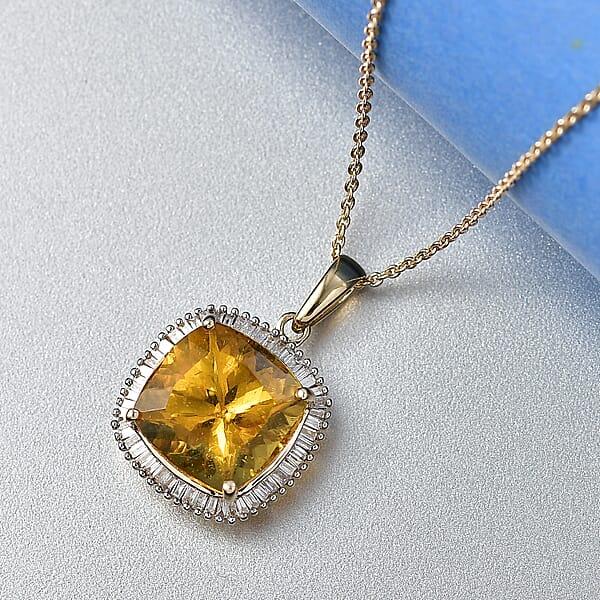 Luxoro Premium Golden Apatite And Diamond G-H SI 6.40 Ctw Solar Crown Pendant Necklace In 10K Yellow Gold 20 Inches