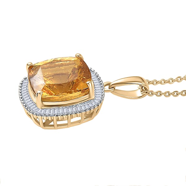 Luxoro Premium Golden Apatite And Diamond G-H SI 6.40 Ctw Solar Crown Pendant Necklace In 10K Yellow Gold 20 Inches
