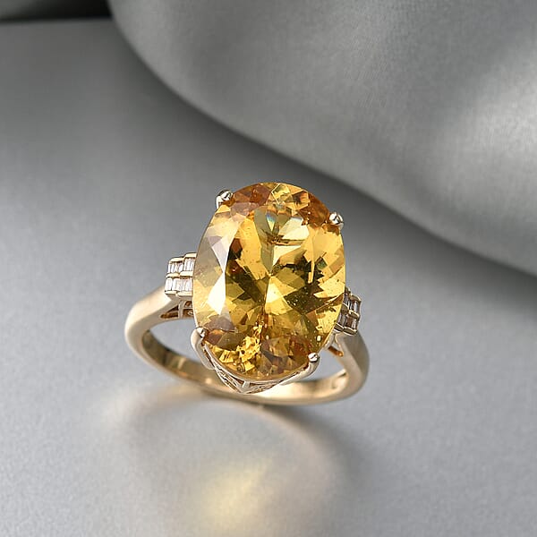 Luxoro Premium Golden Apatite And Diamond I2 13.65 Ctw Sunlit Ring In 10K Yellow Gold