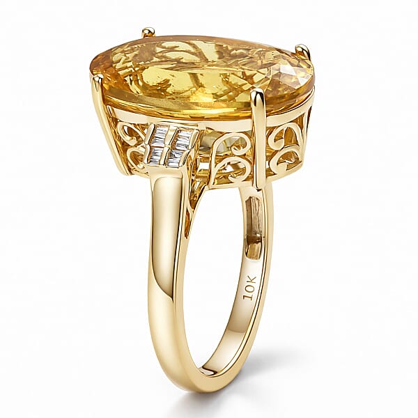 Luxoro Premium Golden Apatite And Diamond I2 13.65 Ctw Sunlit Ring In 10K Yellow Gold