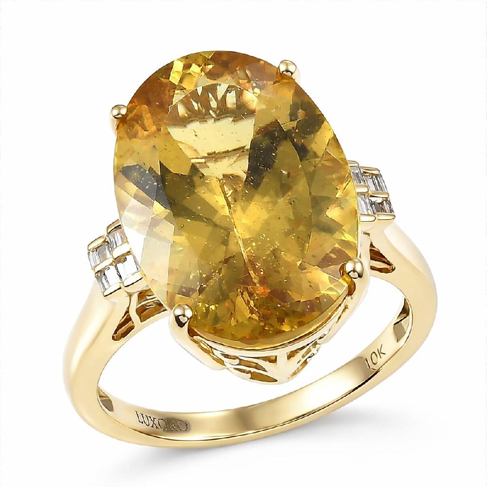 Luxoro Premium Golden Apatite and Diamond I2 13.65 ctw Sunlit Ring in 10K Yellow Gold