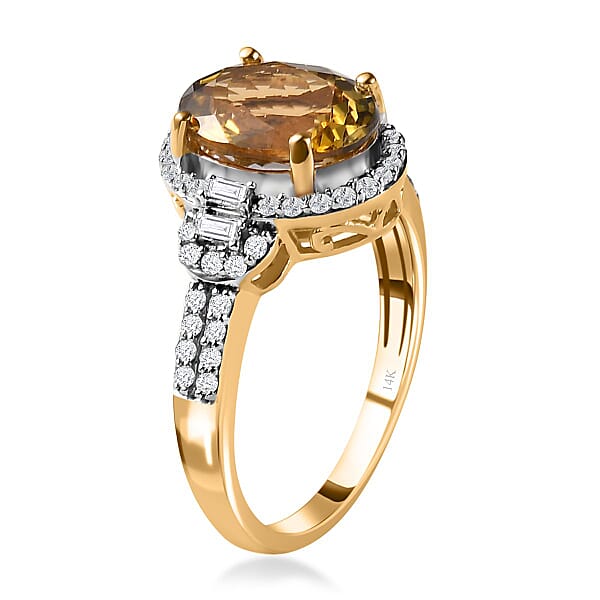 Luxoro Premium Golden Tanzanite And G-H I3 Diamond 2.86 Ctw Ring In 14K Yellow Gold