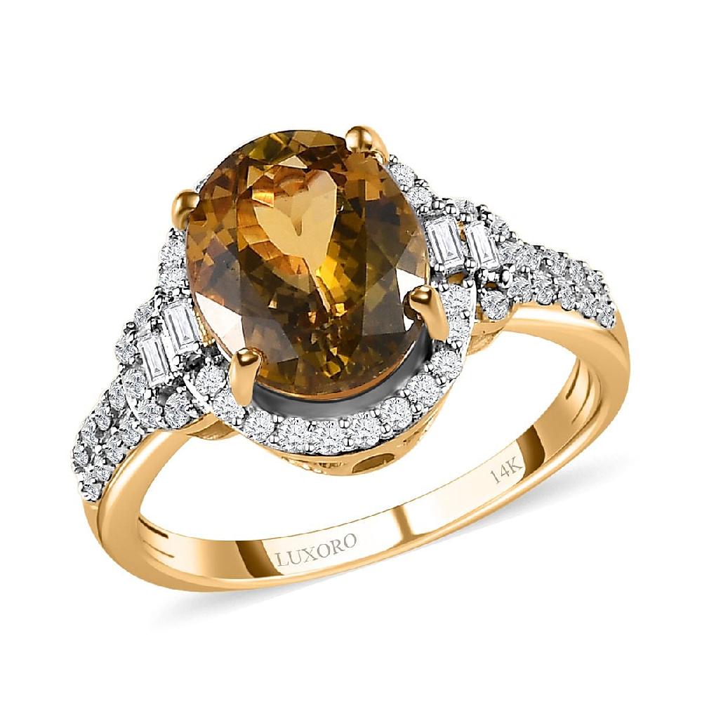 Luxoro Premium Golden Tanzanite and G-H I3 Diamond 2.86 ctw Ring in 14K Yellow Gold