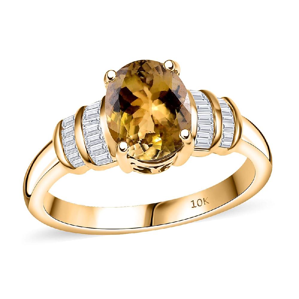 Luxoro Premium Golden Tanzanite and I2 Diamond 2.40 ctw Golden Hour Ring in 10K Yellow Gold