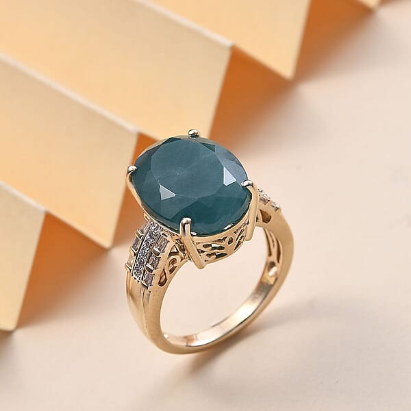 Luxoro Premium Grandidierite And Diamond G-H I2 10.10 Ctw Verdant Elegance Ring In 10K Yellow Gold
