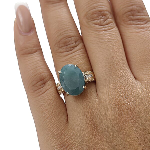 Luxoro Premium Grandidierite And Diamond G-H I2 10.10 Ctw Verdant Elegance Ring In 10K Yellow Gold