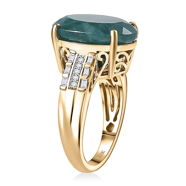 Luxoro Premium Grandidierite And Diamond G-H I2 10.10 Ctw Verdant Elegance Ring In 10K Yellow Gold