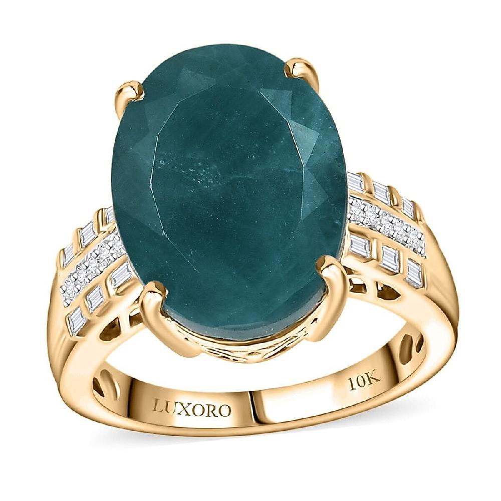 Luxoro Premium Grandidierite and Diamond G-H I2 10.10 ctw Verdant Elegance Ring in 10K Yellow Gold