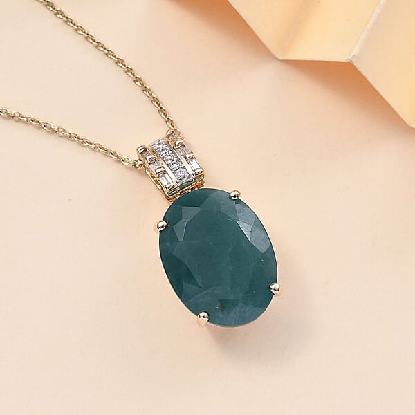 Luxoro Premium Grandidierite And Diamond I2 10.00 Ctw Verdant Elegance Pendant Necklace In 10K Yellow Gold 20 Inches