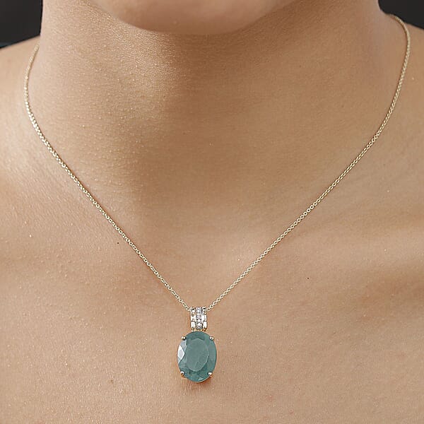Luxoro Premium Grandidierite And Diamond I2 10.00 Ctw Verdant Elegance Pendant Necklace In 10K Yellow Gold 20 Inches