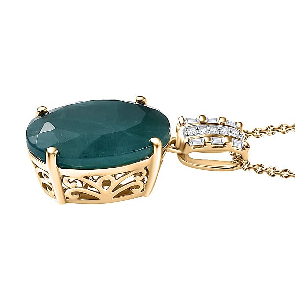 Luxoro Premium Grandidierite And Diamond I2 10.00 Ctw Verdant Elegance Pendant Necklace In 10K Yellow Gold 20 Inches