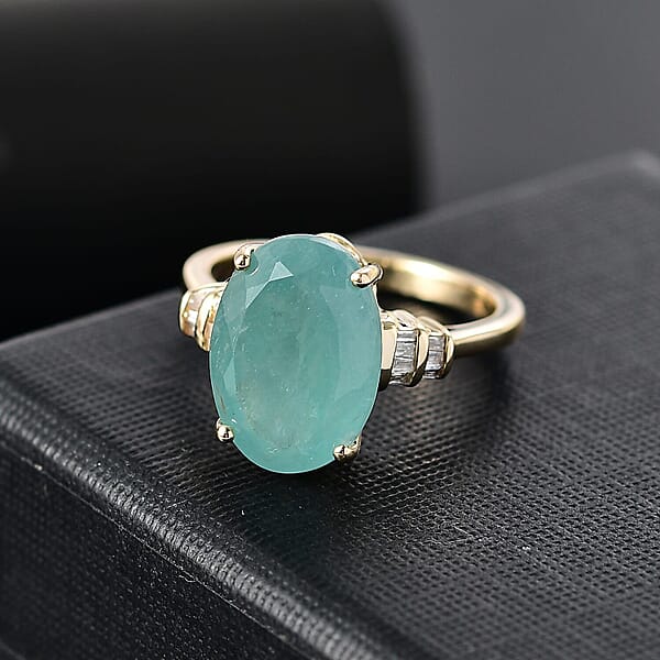 Luxoro Premium Grandidierite And G-H I2 Diamond 6.20 Ctw Ring In 10K Yellow Gold
