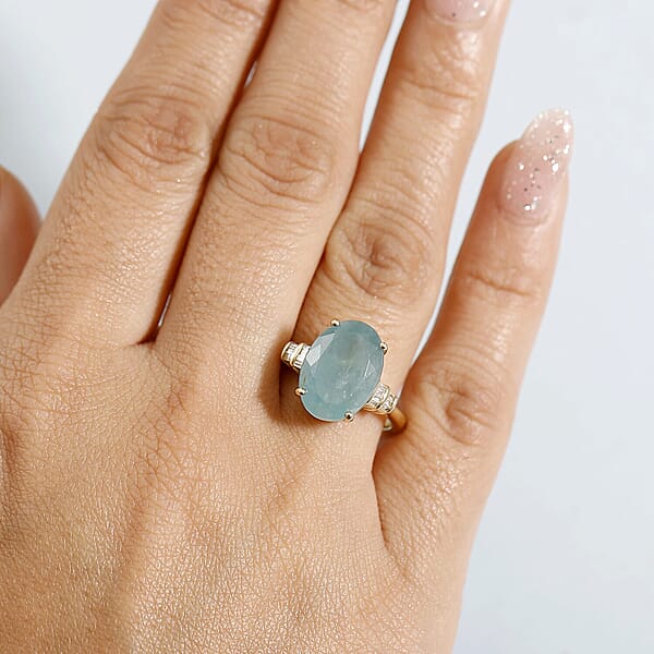 Luxoro Premium Grandidierite And G-H I2 Diamond 6.20 Ctw Ring In 10K Yellow Gold