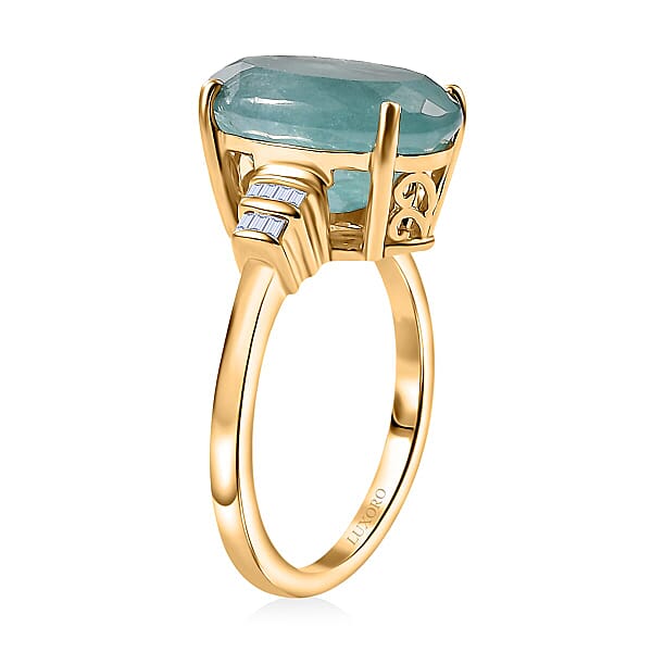 Luxoro Premium Grandidierite And G-H I2 Diamond 6.20 Ctw Ring In 10K Yellow Gold