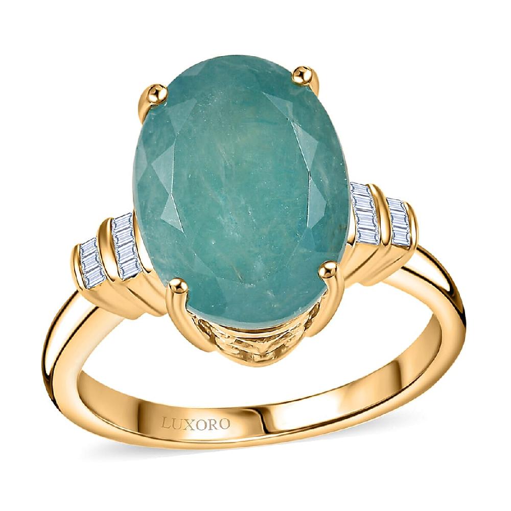 Luxoro Premium Grandidierite and G-H I2 Diamond 6.20 ctw Ring in 10K Yellow Gold