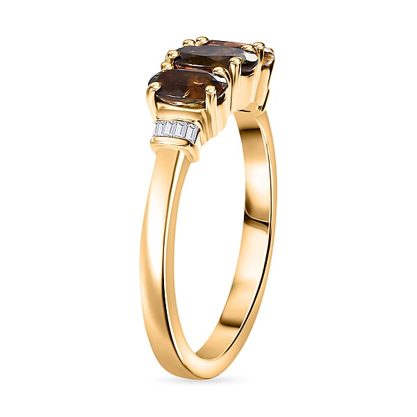 Luxoro Premium Jenipapo Andalusite And G-H I2 Diamond 1.75 Ctw 3 Stone Ring In 10K Yellow Gold