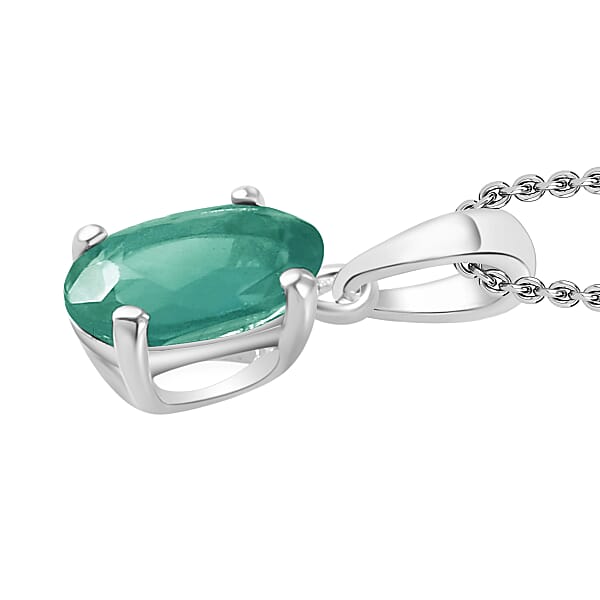 Luxoro Premium Kagem Zambian Emerald 0.85 Ctw Solitaire Pendant Necklace 20 Inches In 14K White Gold (Del. In 10-12 Days)