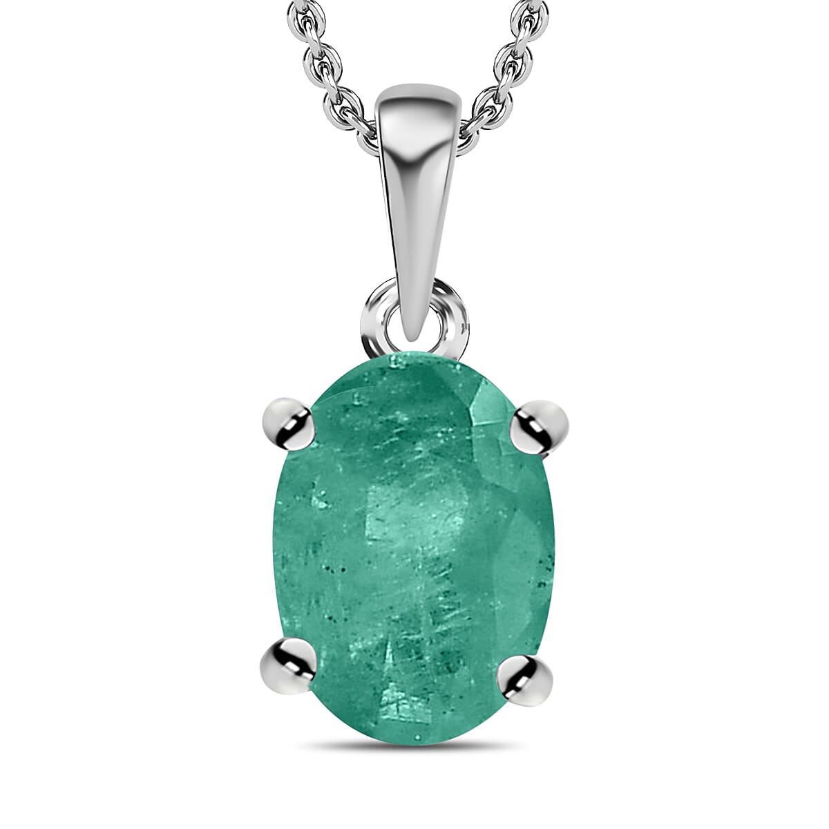 Luxoro Premium Kagem Zambian Emerald 0.85 ctw Solitaire Pendant Necklace 20 Inches in 14K White Gold (Del. in 10-12 Days)