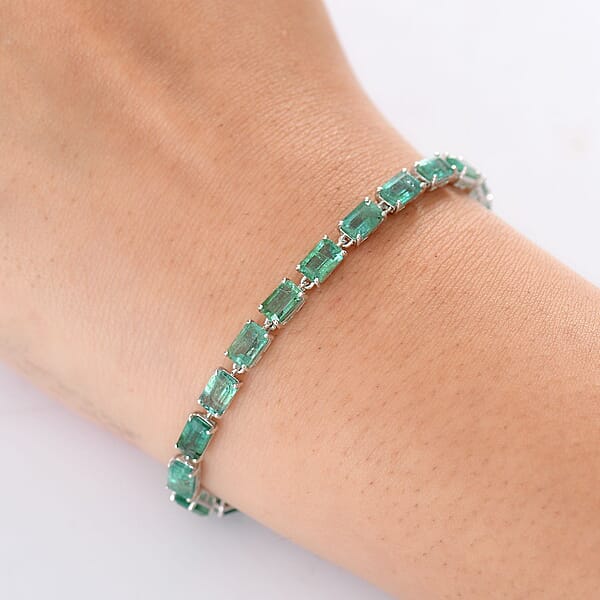 Luxoro Premium Kagem Zambian Emerald 13.35 Ctw Radiance Bracelet In 10K White Gold (7.25 In) 4.75 Grams