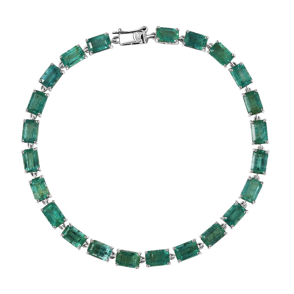 Luxoro Premium Kagem Zambian Emerald 13.35 ctw Radiance Bracelet in 10K White Gold (7.25 In) 4.75 Grams