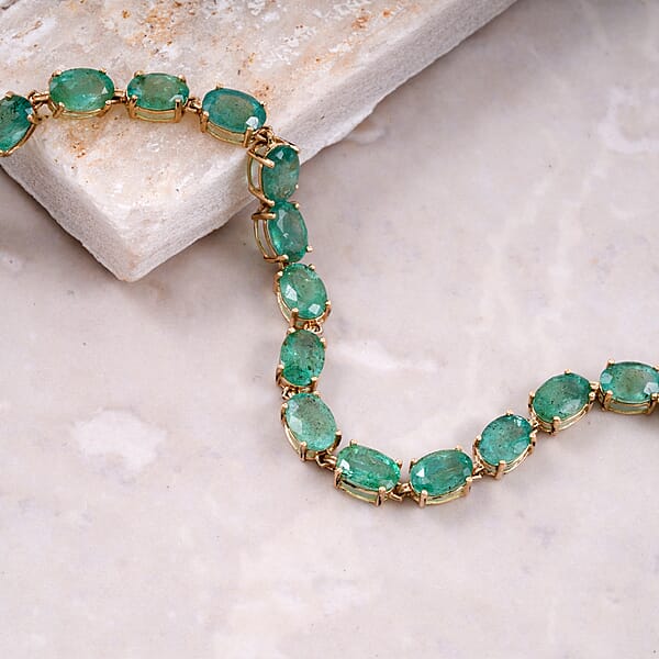 Luxoro Premium Kagem Zambian Emerald 8.40 Ctw Bracelet In 10K Yellow Gold (6.50 In)