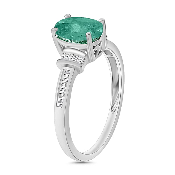 Luxoro Premium Kagem Zambian Emerald And G-H I1 Diamond 1.35 Ctw Ring In 14K White Gold (Del. In 10-12 Days)