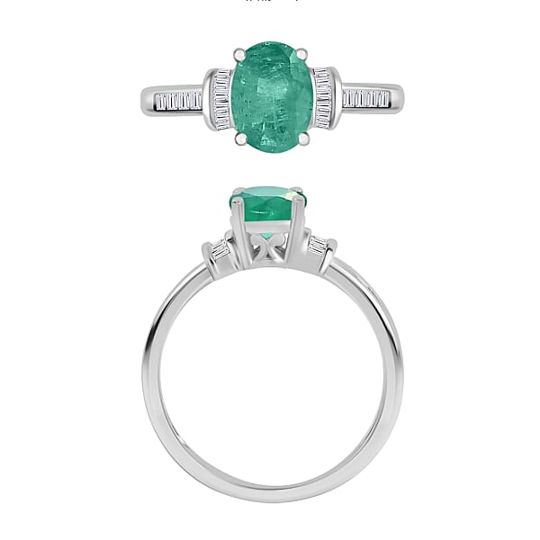 Luxoro Premium Kagem Zambian Emerald And G-H I1 Diamond 1.35 Ctw Ring In 14K White Gold (Del. In 10-12 Days)