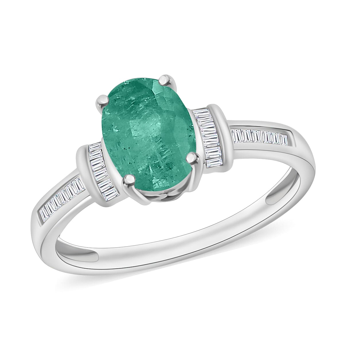 Luxoro Premium Kagem Zambian Emerald and G-H I1 Diamond 1.35 ctw Ring in 14K White Gold (Del. in 10-12 Days)