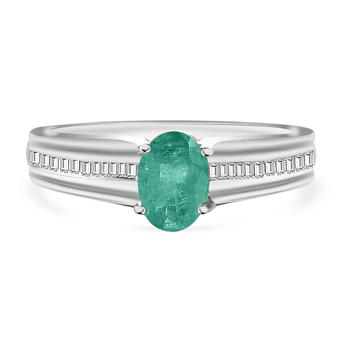 Luxoro Premium Kagem Zambian Emerald and G-H I1 Diamond 1.00 ctw Ring in 14K White Gold 4 Grams (Del. in 10-12 Days)