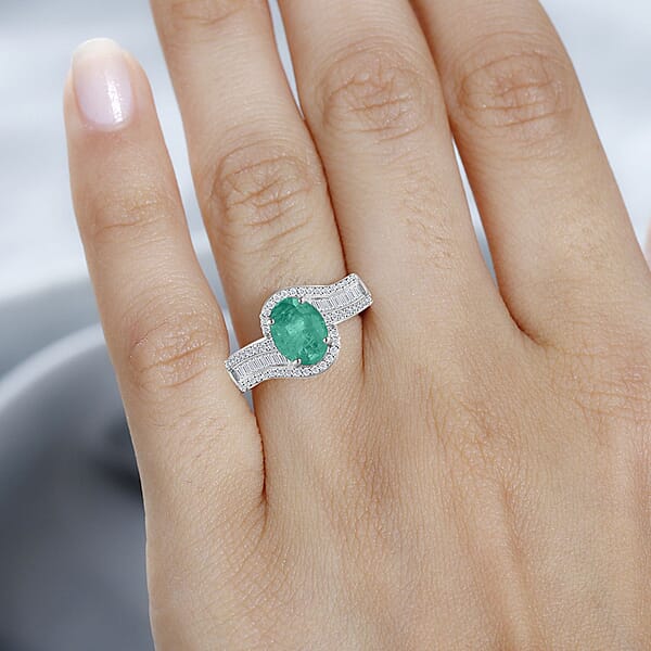 Luxoro Premium Kagem Zambian Emerald And G-H I1 Diamond 1.55 Ctw Ring In 14K White Gold 4.20 Grams (Del. In 10-12 Days)
