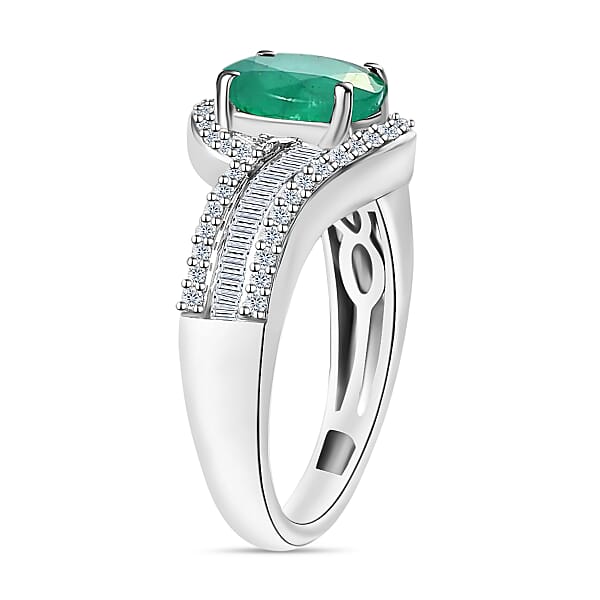 Luxoro Premium Kagem Zambian Emerald And G-H I1 Diamond 1.55 Ctw Ring In 14K White Gold 4.20 Grams (Del. In 10-12 Days)