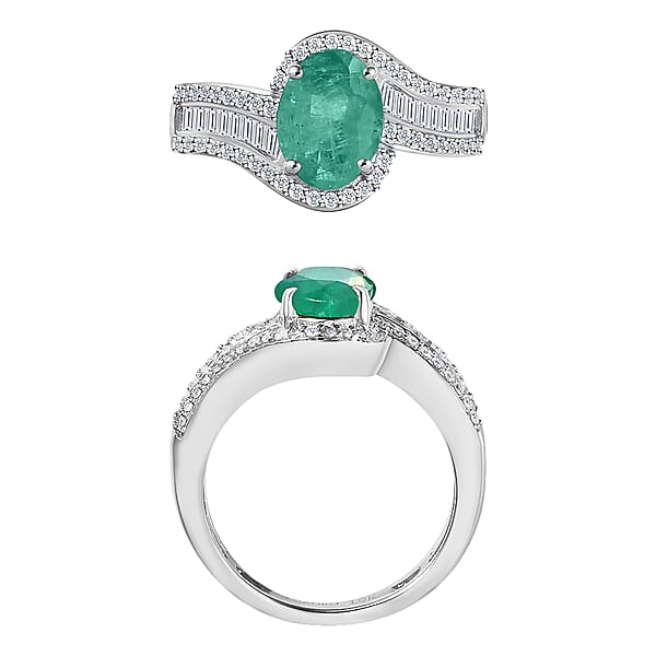 Luxoro Premium Kagem Zambian Emerald And G-H I1 Diamond 1.55 Ctw Ring In 14K White Gold 4.20 Grams (Del. In 10-12 Days)