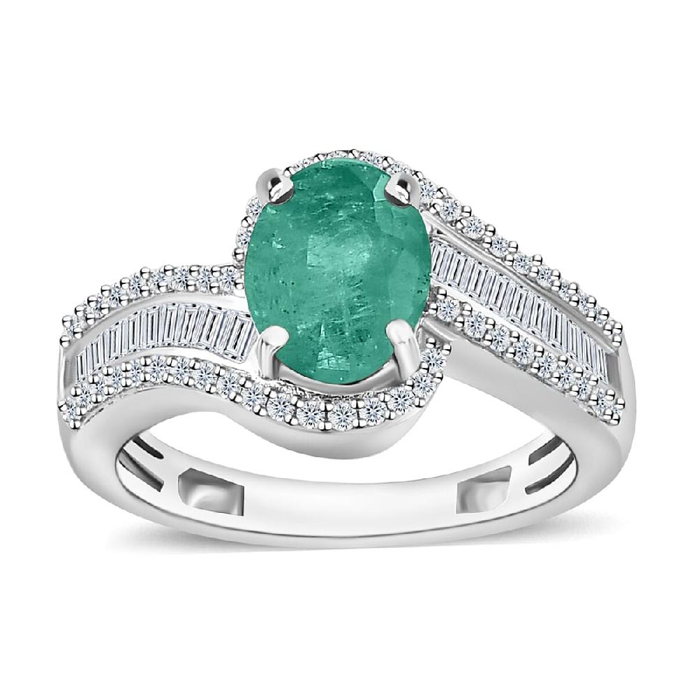 Luxoro Premium Kagem Zambian Emerald and G-H I1 Diamond 1.55 ctw Ring in 14K White Gold 4.20 Grams (Del. in 10-12 Days)