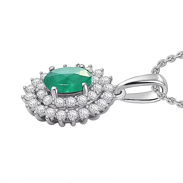 Luxoro Premium Kagem Zambian Emerald And G-H I2 Diamond 1.30 Ctw Pendant Necklace In 14K White Gold (20 Inches) (Del. In 10-12 Days)