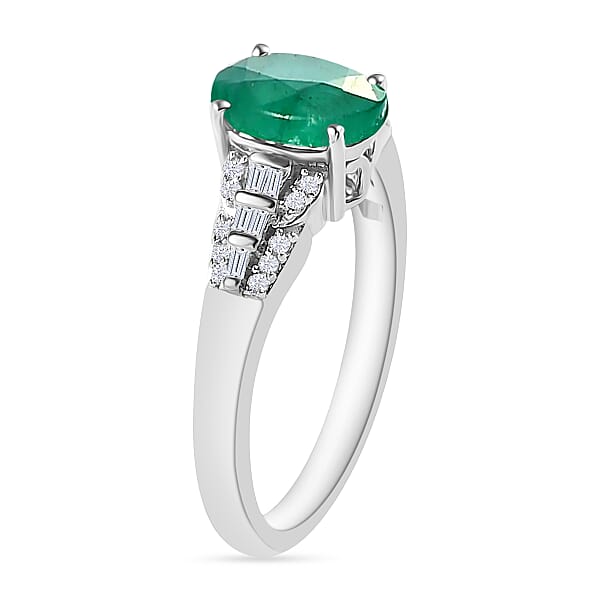 Luxoro Premium Kagem Zambian Emerald And G-H I2 Diamond 1.50 Ctw Ring In 10K White Gold (Del. In 10-12 Days)