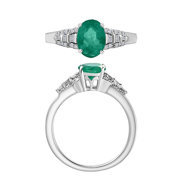 Luxoro Premium Kagem Zambian Emerald And G-H I2 Diamond 1.50 Ctw Ring In 10K White Gold (Del. In 10-12 Days)