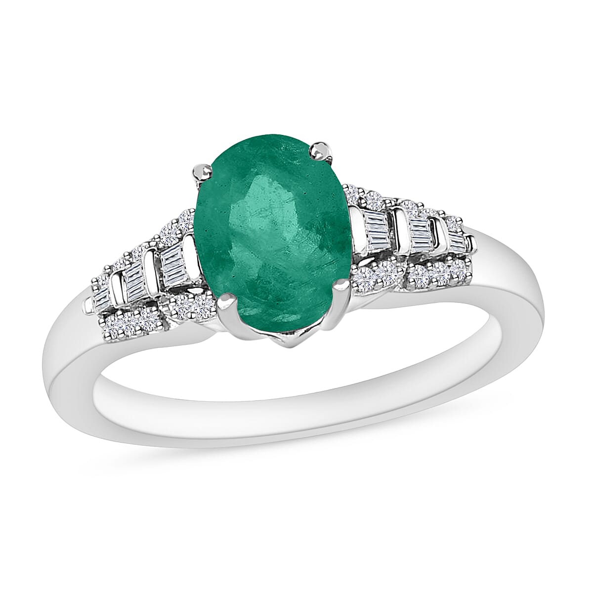 Luxoro Premium Kagem Zambian Emerald and G-H I2 Diamond 1.50 ctw Ring in 10K White Gold (Del. in 10-12 Days)