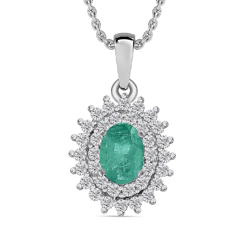 Luxoro Premium Kagem Zambian Emerald and G-H I2 Diamond 1.30 ctw Pendant Necklace in 14K White Gold (20 Inches) (Del. in 10-12 Days)