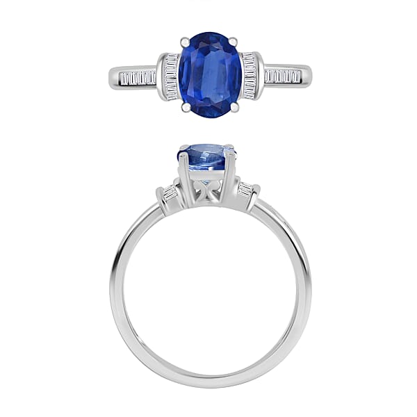 Luxoro Premium Kanchanaburi Blue Sapphire And G-H I1 Diamond 1.50 Ctw Ring In 14K White Gold (Del. In 10-12 Days)