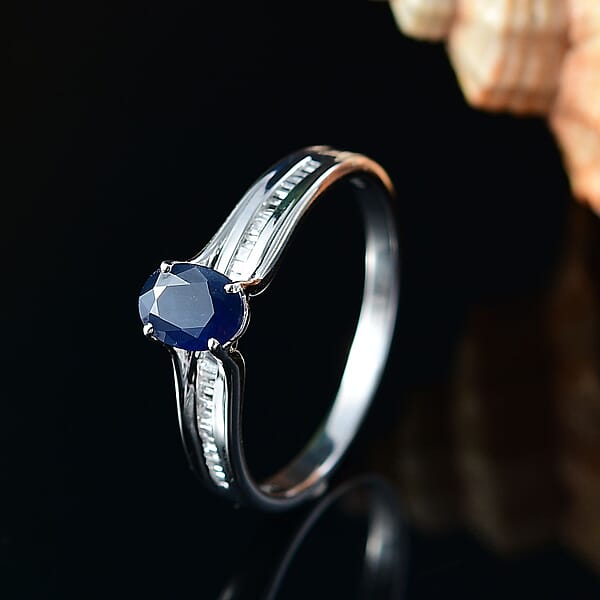 Luxoro Premium Kanchanaburi Blue Sapphire And G-H I1 Diamond 1.20 Ctw Ring In 14K White Gold (Del. In 10-12 Days)