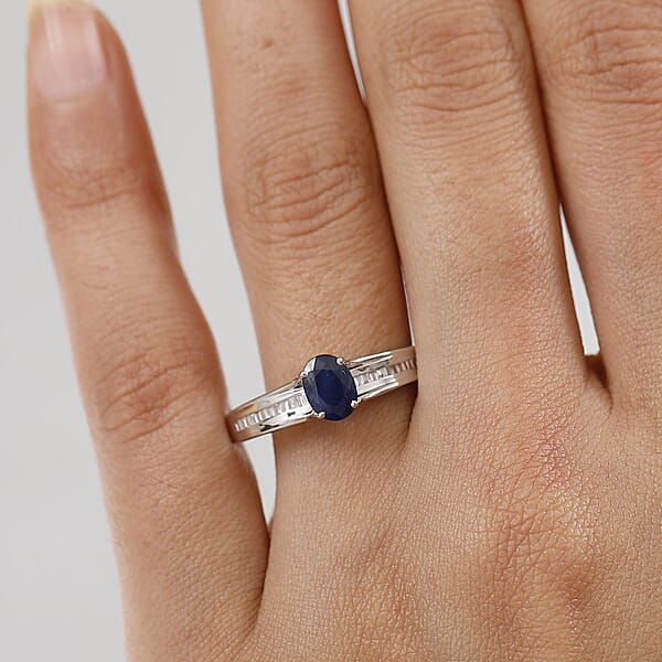Luxoro Premium Kanchanaburi Blue Sapphire And G-H I1 Diamond 1.20 Ctw Ring In 14K White Gold (Del. In 10-12 Days)