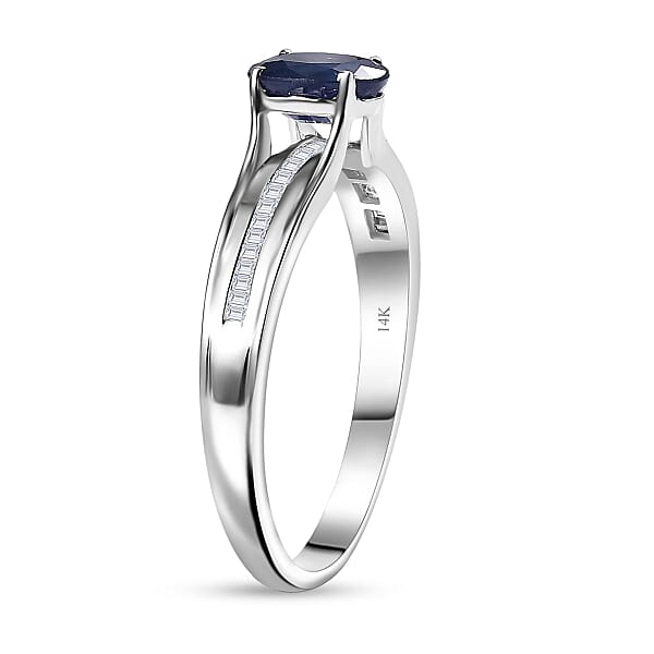 Luxoro Premium Kanchanaburi Blue Sapphire And G-H I1 Diamond 1.20 Ctw Ring In 14K White Gold (Del. In 10-12 Days)