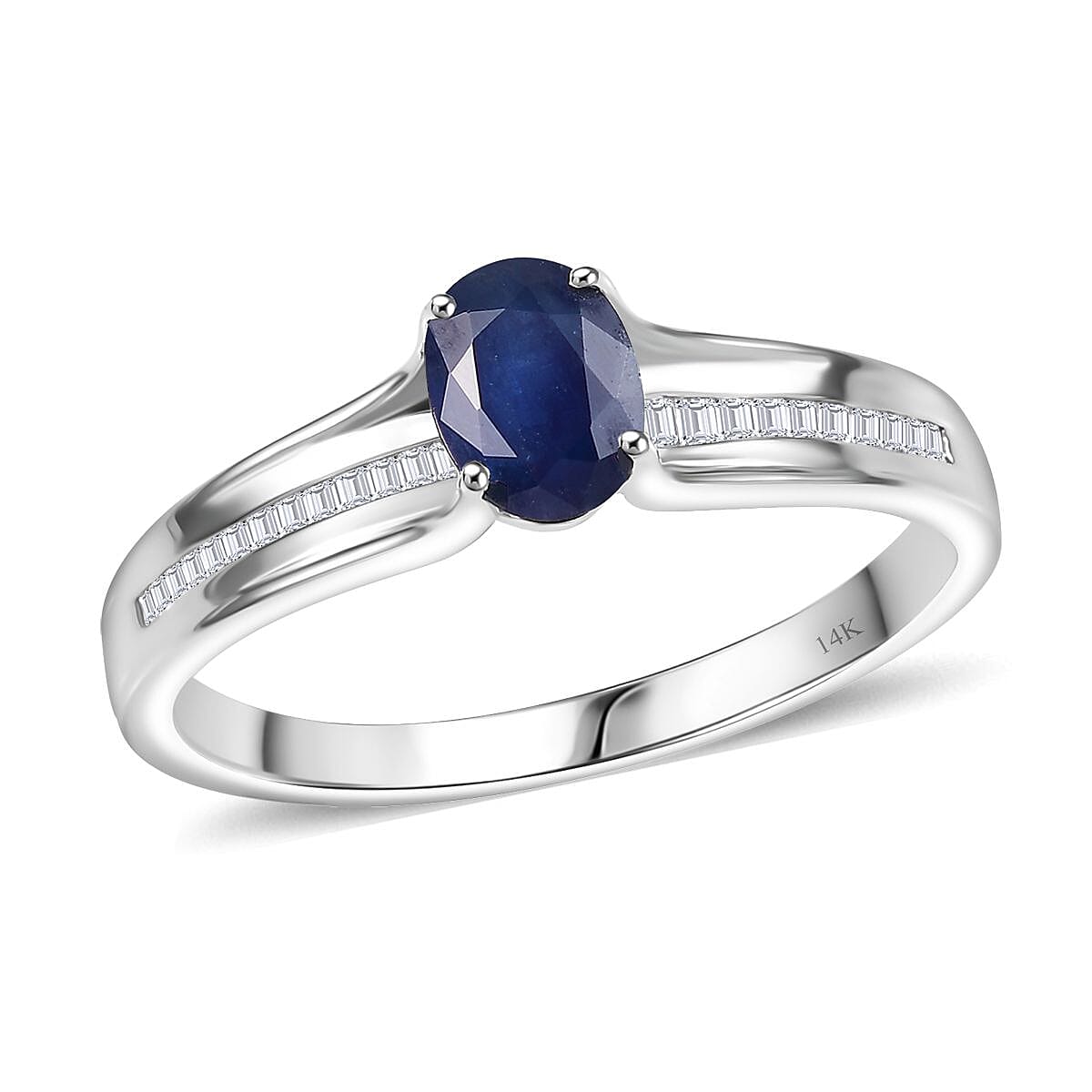 Luxoro Premium Kanchanaburi Blue Sapphire and G-H I1 Diamond 1.20 ctw Ring in 14K White Gold (Del. in 10-12 Days)