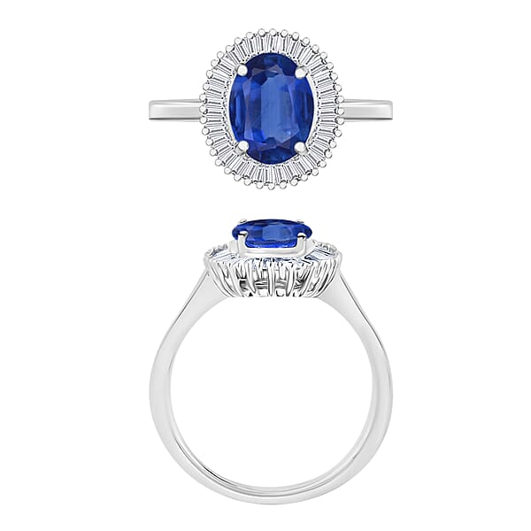 Luxoro Premium Kanchanaburi Blue Sapphire And G-H I2 Diamond 1.80 Ctw Ring In 14K White Gold (Del. In 10-12 Days)