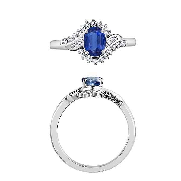 Luxoro Premium Kanchanaburi Blue Sapphire And G-H I1 Diamond 1.25 Ctw Ring In 14K White Gold 1 (Del. In 10-12 Days)