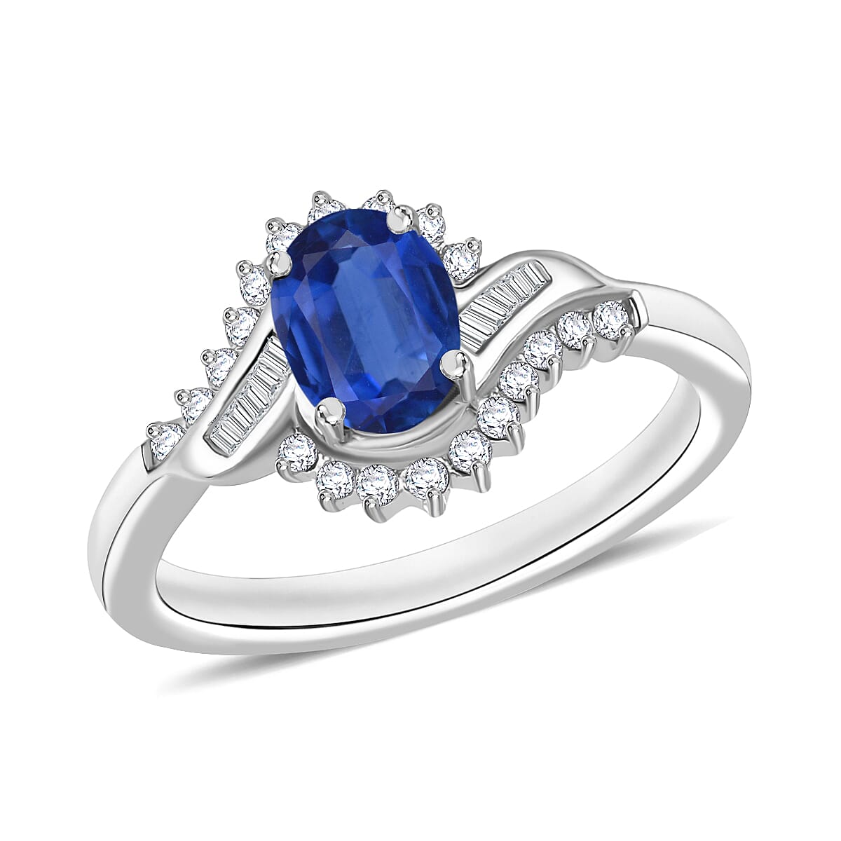 Luxoro Premium Kanchanaburi Blue Sapphire and G-H I1 Diamond 1.25 ctw Ring in 14K White Gold 1 (Del. in 10-12 Days)